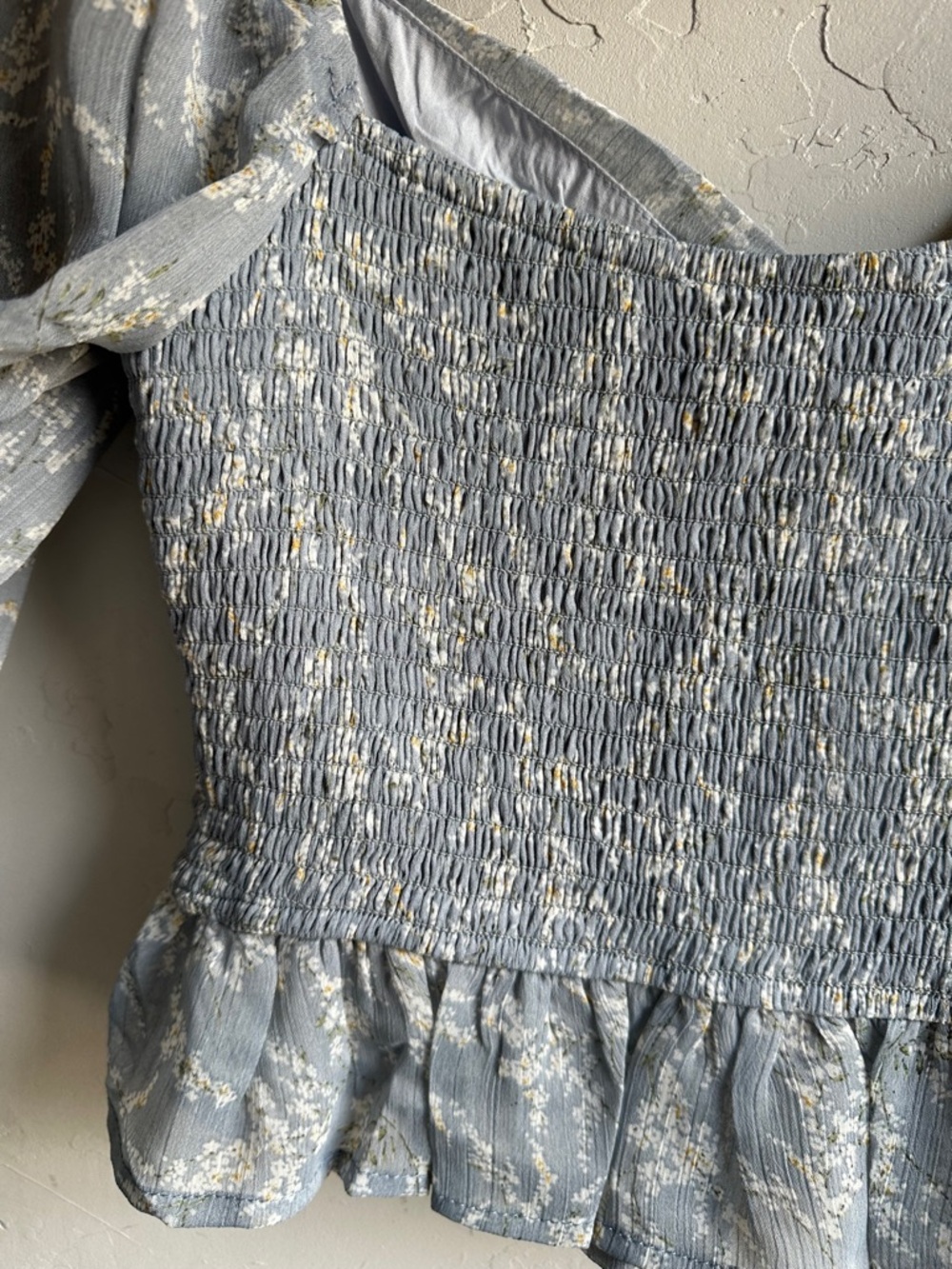 Alter’d State Blue Floral Ruched Milkmaid Blouse Cottagecore Coquette Top S - Picture 10 of 12